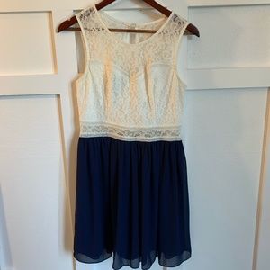 Juniors Navy and Ivory lace dress- Size 9